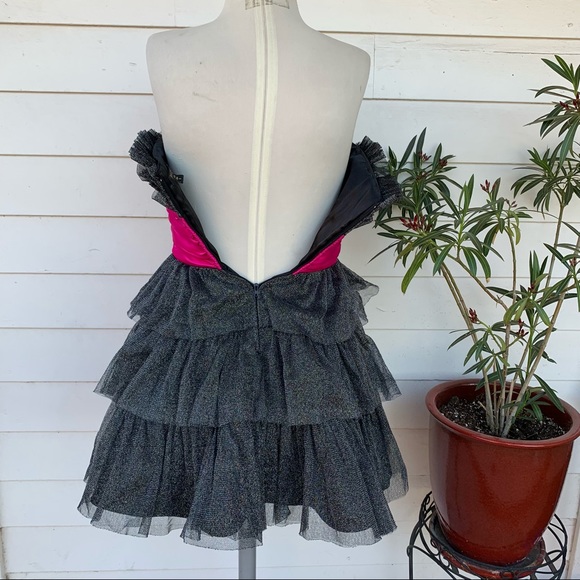 Vintage Betsey Johnson 90 2000 y2K ruffle glitter silk Full Tiered cupcake dress - Picture 17 of 17